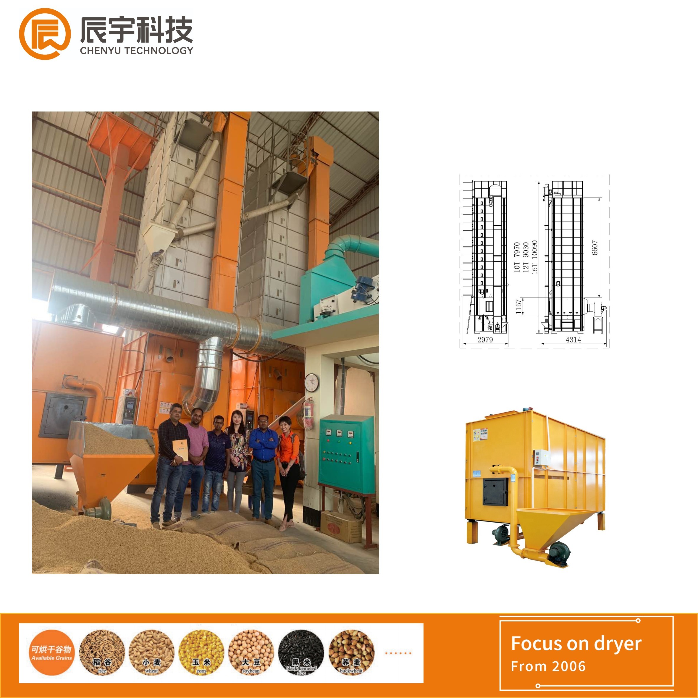Cross Flow Type Paddy Dryer Machine 15 Tons Per Batch 2300-15000 KG With Auger